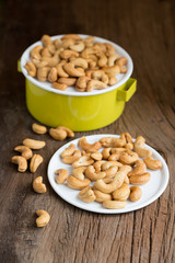 Cashew nuts on a wooden