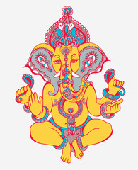 hindu lord ganesha ornate sketch drawing, tattoo, yoga, spiritua