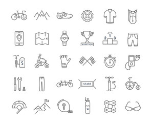Set Vector Flat Line Icons Cycling