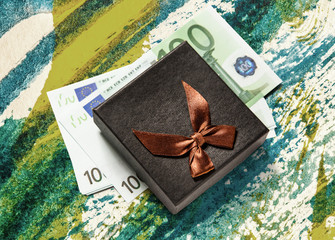 Gift box with euro banknotes