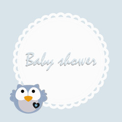 children's round frame with owl for congratulations. Template page for the album or scrapbook. Baby vector illustration. Baby shower or arrival