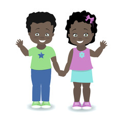 Fototapeta premium Children African, American. Boy and girl holding hands and smiling. Vector illustration