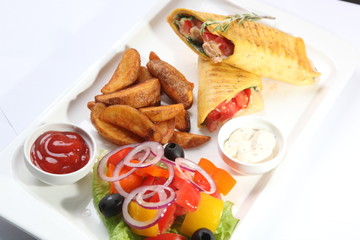 Roll with chicken on plate