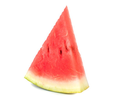 The triangular piece of watermelon. Isolated on white background.