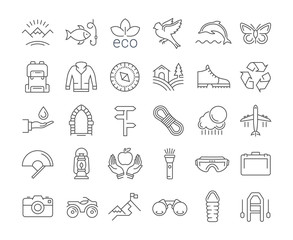 Set Vector Flat Line Icons Ecotourism