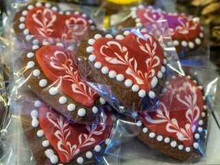 Glazed cookies in the shape of hearts