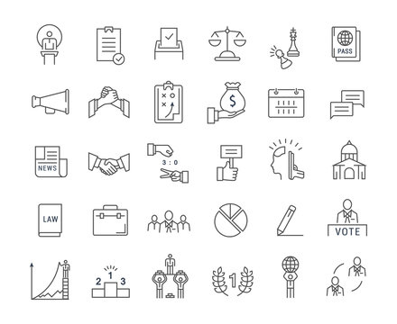 Set Vector Flat Line Icons Elections