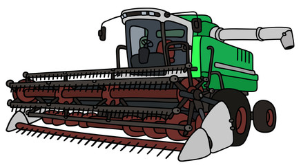 Hand drawing of a green and white harvester