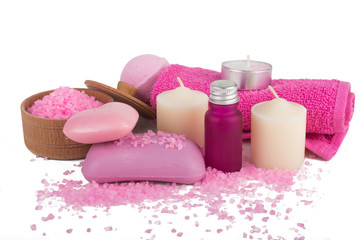 Pink spa set. On white, isolated background.