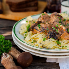 Pasta with Beef Meatballs and Wild Mushrooms