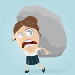 clipart of businesswoman carrying a big rock