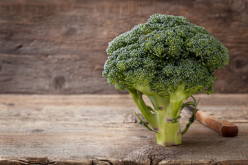 fresh broccoli and knife