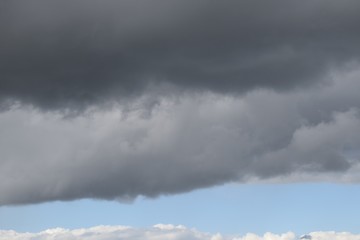 Spannendes Wolkenbild, blau, weiß, grau