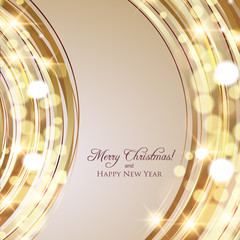 Elegant Christmas greeting card, gold bokeh lights