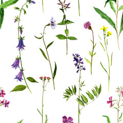 seamless pattern with watercolor drawing flowers