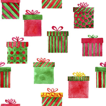 seamless pattern with watercolor gift boxes
