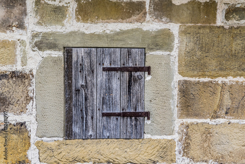 Stone Wall With A Wooden Trapdoor Medieval Architecture
