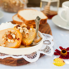 Honey Roast Pears with Granola and Yogurt