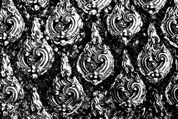 Thai style wall pattern used in public temple in black and white background effect