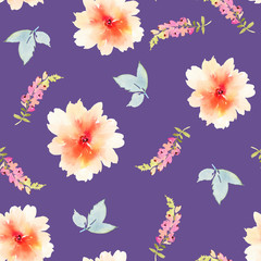 Seamless pattern with flowers watercolor