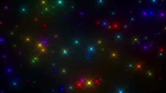 A 10 second looping background of glittery multicolored flashes over a black background.