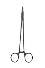 metal medical instrument on a white background closeup