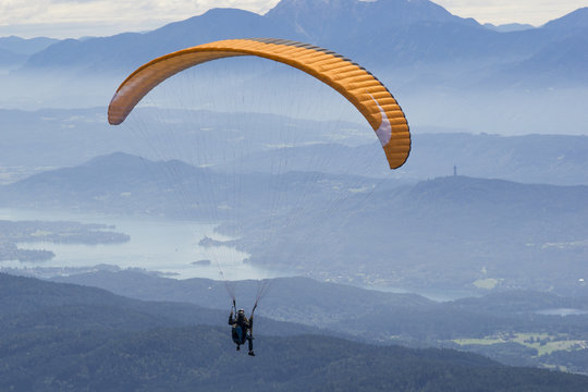 Extreme paragliding in high mountains Alps (Carinthia, Austria)