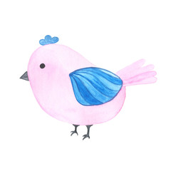 Hand drawn watercolor pink bird isolated on a white background