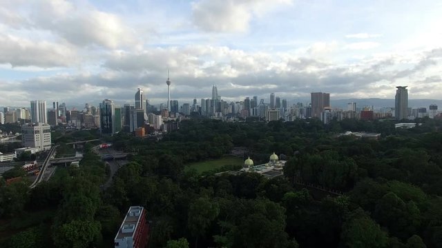Aerial View Of Kuala Lumpur City In Malaysia Capital, Tall Buildings. Cinematic