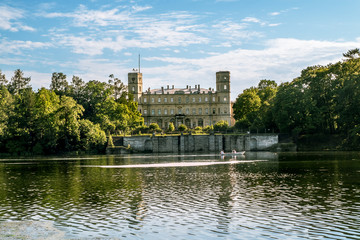 The ensemble of Gatchina Palace on the shore of the pond in the