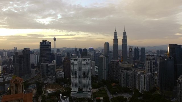 Aerial View Of Kuala Lumpur City In Malaysia Capital, Tall Buildings. Cinematic