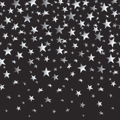 Silver stars with a gradient on a black seamless background. Vector illustration with a clipping mask.