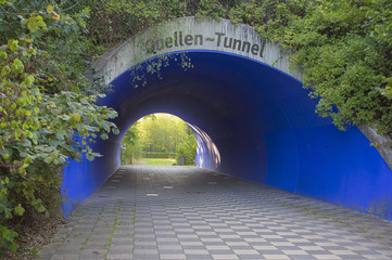 Blue tunnel in a public park.