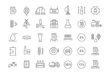 Set Vector Flat Line Icons Beer