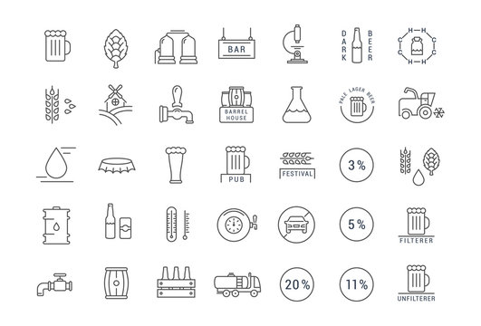 Set Vector Flat Line Icons Beer