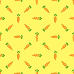 Foto op Plexiglas Carrots in cartoon style isolated on yellow background. Vector illustration. Seamless pattern © Maksim M