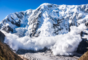 Power of nature. Avalanche in the Caucasus - obrazy, fototapety, plakaty