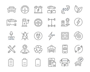 Set Vector Flat Line Icons Electric Cars