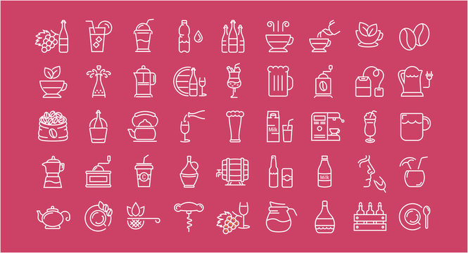 Set Vector Flat Line Icons Drinks and Alcohol