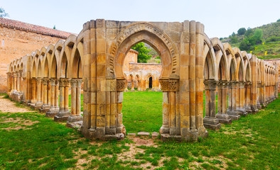 Arches of cloister of San Juan de Duero Monastery in Soria - obrazy, fototapety, plakaty