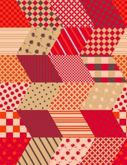Autumn seamless patchwork pattern with zigzags. Quilting design in warm colors. Multicolor vector illustration.