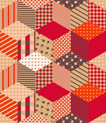 Bright seamless patchwork pattern in warm autumn colors. Vector illustration.