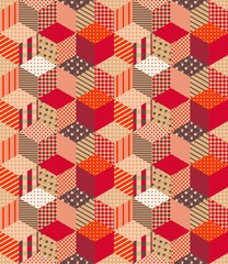 Bright seamless patchwork pattern in warm autumn colors. Multicolor vector illustration.