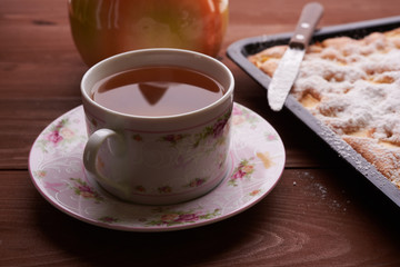 apple pie charlotte on the wooden table