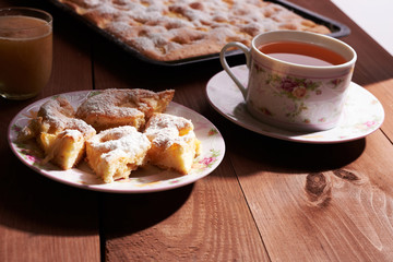apple pie charlotte on the wooden table