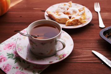 apple pie charlotte on the wooden table