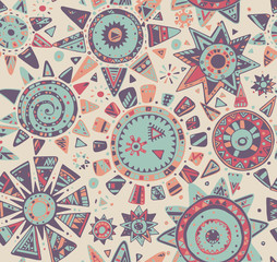 Vector seamless pattern with graphic doodle suns