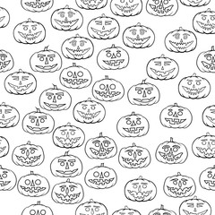 hand drawn jack-o-lantern seamless pattern - halloween background