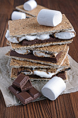 Fresh homemade smores with marshmallows, chocolate and graham crackers