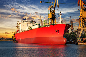 View of the quay shipyard at sunrise in Gdansk, Poland.
